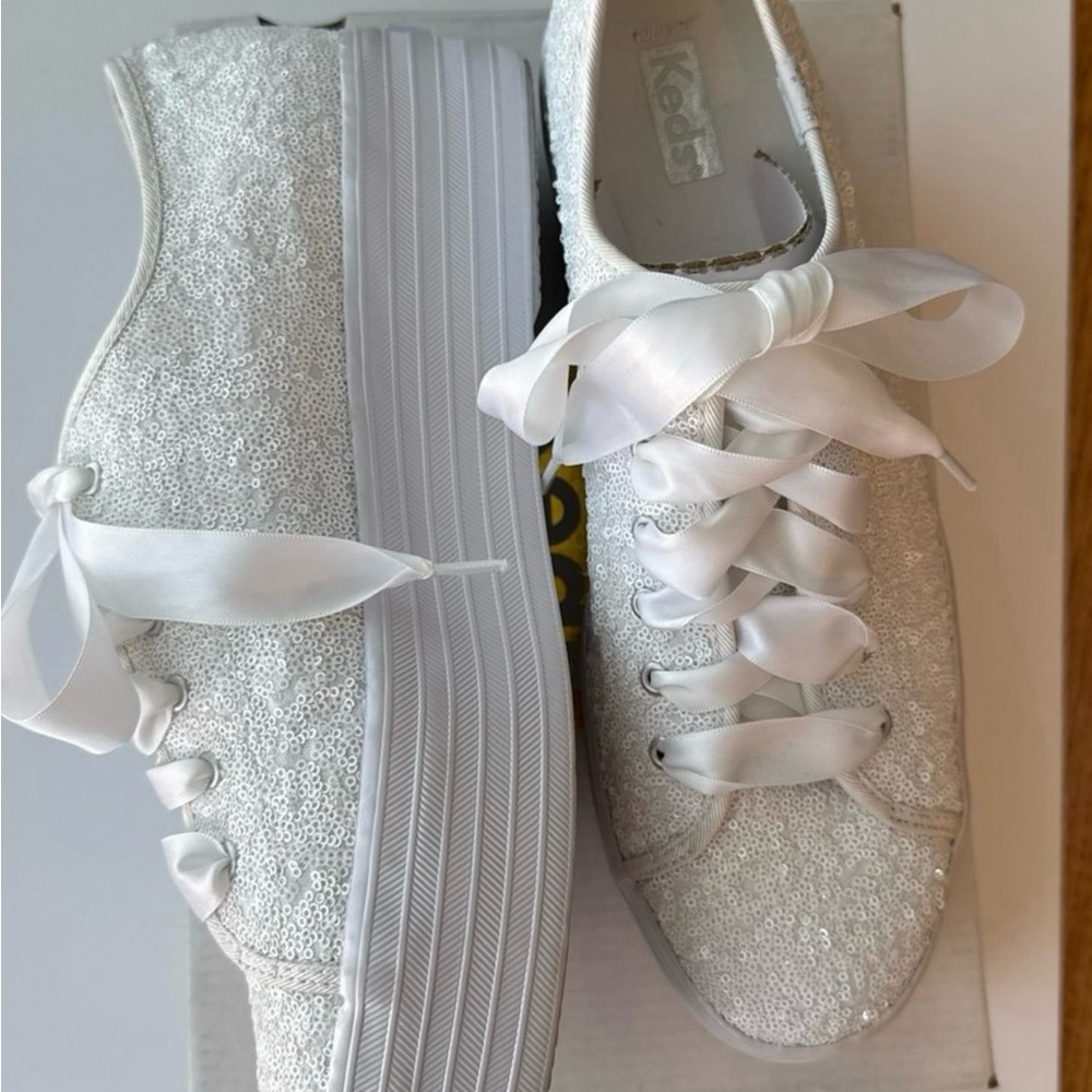 Bridal Keds Triple Up Women's White Sequin sneakers - Picture 2 of 4
